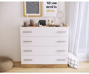 Comoda Tentro Cu 4 Sertare, Stejar Alb Si Stirling, 100 Cm