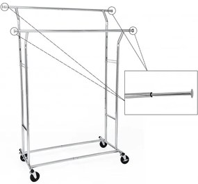 Suport mobil cu 2 bare Chrome 1, 129 x 55 x 148/172 cm