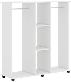 HOMCOM Dulap-penderie mobilier de depozitare mobil 6 roți 120 x 40 x 128 cm din lemn alb | Aosom Romania