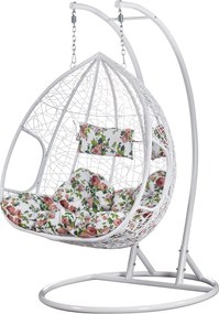 Fotoliu dublu suspendat, alb/model floral, DELIA