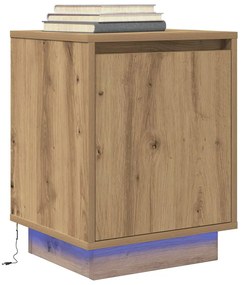 vidaXL Noptiera cu lumini LED Stejar Artisan 38x34x50 cm