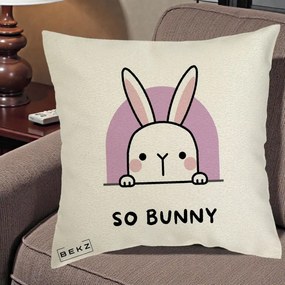 Perna Decorativa So Bunny Kawaii, 40x40 cm, Ecru, Husa Detasabila, Perna Inclusa, BEKZ®