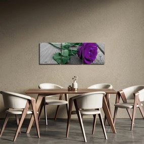 Tablou - Trandafir violet cu tulpina verde (cu ceas) (90x30 cm)
