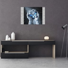 Tablou pe sticlă - Fluture pe perete (70x50 cm)