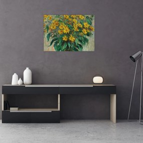 Tablou pe sticlă - Claude Monet, Jerusalem Artichoke Flowers, reproducere (70x50 cm)