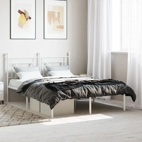 374388 vidaXL Cadru de pat metalic cu tăblie, alb, 140x190 cm