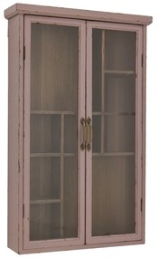 Dulap de perete din lemn masiv cu vitrina din sticla securizata, roz patinat, Hazem
