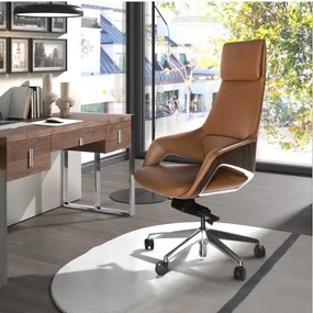 Scaun de birou modern piele sintetica si furnir de nuc Brown