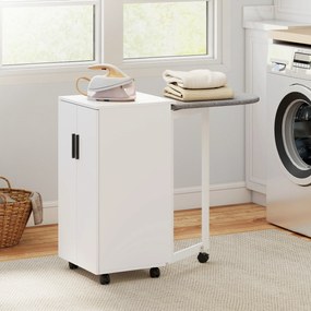 HOMCOM Dulap pliabil 2-în-1 pentru masă de călcat pe roți, cu masă de călcat și raft reglabil pentru spații mici, alb | Aosom Romania