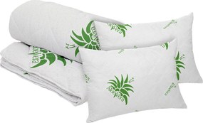 Set Aloe Vera Essence, 2 perne microfibra 50x70 cm si pilota matlasata 350g/mp, 200x220 cm