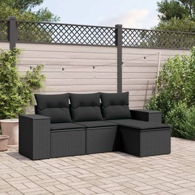 3254802 vidaXL Set mobilier de grădină cu perne, 4 piese, negru, poliratan