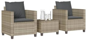 vidaXL Set bistro cu perne, 3 piese, gri deschis, poliratan
