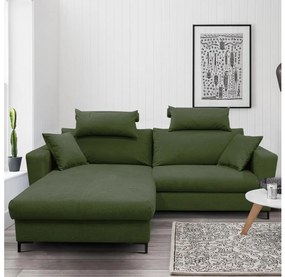 Colțar extensibil HORTA, cu spațiu de depozitare, în formă de L, versiune stânga, verde