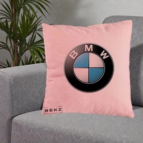 Perna Personalizata cu emblema BMW, 40x40 cm, Roz, Husa Detasabila, Perna Inclusa, BEKZ®