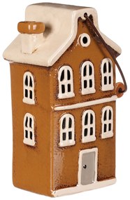 Suport de lumânare Casa cu mâner, maro, ceramică, 13 x 10 x 37 cm