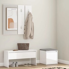 3082050 vidaXL Set de mobilier pentru hol, alb extralucios, lemn prelucrat