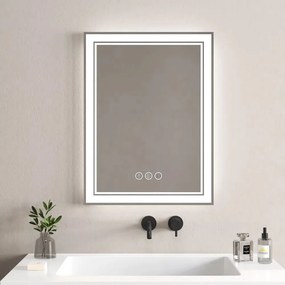 Oglinda cu iluminare LED si dezaburire Inter Ceramic 60x80 cm finisaj crom-alb