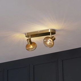 Spot plafon rotund auriu cu sticlă chihlimbar 2 lumini - Teddy