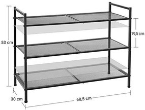 Suport pantofi cu 3 rafturi, metal, negru, Songmics