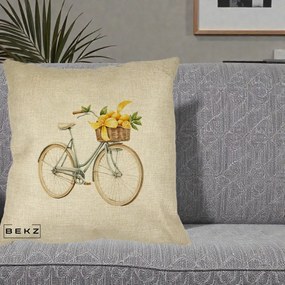 Perna Decorativa Bicicleta cu Cos de Lamai Mediteranean, 40x40 cm, Crem, Husa Detasabila, Perna Inclusa, BEKZ®