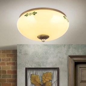 Plafoniera clasica Landhaus 28cm alama satin/ sticla champagne decor verde
