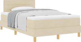 vidaXL Pat cu arcuri cu saltea cu headboard Crem 120 x 190 cm țesătură