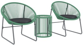 Outsunny Set de mobilier de exterior cu 3 piese, 1 masă, 2 scaune, placă de masă din sticlă, poliratan plastic înfășurat în cadre de oțel, perne moi, Verde | Aosom Romania