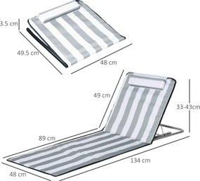 Outsunny Șezlong pliabil pentru soare, șezlong de grădină cu pernă, fotoliu reclinabil cu spătar reglabil în 5 poziții, geantă de transport, Gri deschis | Aosom Romania