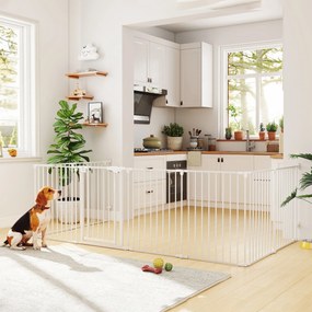 PawHut Gard pentru Câini cu 8 Panouri Modulabile cu Închidere Automată, din Oțel și ABS, 61x3x75 cm, Alb | Aosom Romania