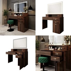 SEM246 - Set Masa toaleta, 115 cm, cosmetica machiaj, oglinda LED, masuta vanity cu sau fara scaun (la alegere) - Maro