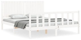 3192957 vidaXL Cadru de pat cu tăblie, alb, 160x200 cm, lemn masiv