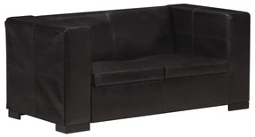 vidaXL Canapea cu 2 locuri, negru, piele naturală