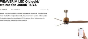 Lustra LED cu Ventilator smart sistem TUYA si telecomanda WEAVER M Old gold/walnut