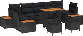 vidaXL Set de canapele pentru grădină 10 pcs Negru Rattan poli