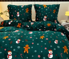 Lenjerie cocolino SNOWMAN AND GINGERBREAD verde Dimensiune lenjerie de pat: 2 buc 70 x 90 cm | 200 x 220 cm