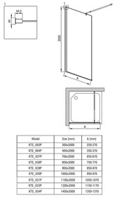 Paravan dus profil negru walk-in sticla securizata 30x200 cm, Deante Kerria Plus Negru mat, 300x2000 mm