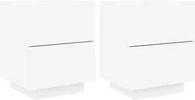 vidaXL Noptiere cu lumini LED, 2 buc., alb, lemn prelucrat