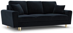 Canapea  extensibila 3 locuri Moghan cu tapiterie din catifea, picioare din metal auriu, albastru inchis