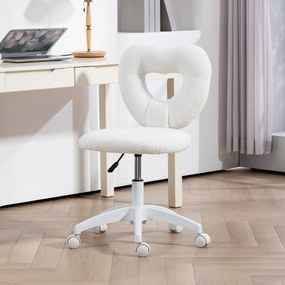 HOMCOM Scaun de Birou Tapițat cu Spătar în Formă de Inimă și Rotile, 45x56x78-88 cm, Alb | Aosom Romania