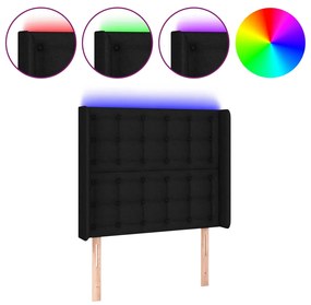 Tablie de pat cu LED, negru, 93x16x118 128 cm, textil 1, Negru, 93 x 16 x 118 128 cm
