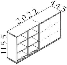 Dulap mediu Creator 202,2 x 44,5 x 115,5 cm, alb / wenge