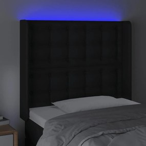 Tablie de pat cu LED, negru, 93x16x118 128 cm, piele ecologica 1, Negru, 93 x 16 x 118 128 cm