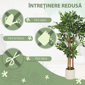 HOMCOM Plantă Artificială Banian 120 cm, cu Trunchi din Lemn Masiv și Ghiveci pentru Interior, Verde | Aosom Romania