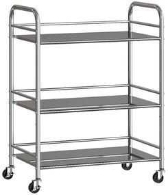 HOMCOM Cărucior de bucătărie cu 3 rafturi pe roți, cu mânere, argintiu | Aosom Romania