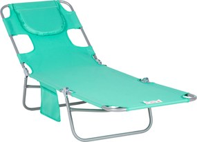 Outsunny Șezlong de grădină, fotoliu cu orificiu pentru față căptușit, saltea de masaj pentru exterior, buzunar lateral, material textil, metal, Grün | Aosom Romania