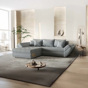 Colțar extensibil dumonde cu ladă de depozitare si sezut confortabil din spuma high-density, Loana Zoom Grey 270x185 cm