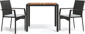 vidaXL Set mobilier de grădină cu perne, 3 piese, negru, poliratan