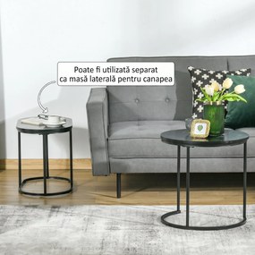HOMCOM Set 2 Măsuțe de Cafea cu Blat cu Efect de Marmură din MDF și Oțel Negru | Aosom Romania