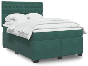 vidaXL Pat box spring cu saltea, verde închis, 140x200 cm, catifea