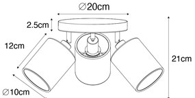 Spotlight modern negru cu interior auriu cu 3 lumini - Lofty